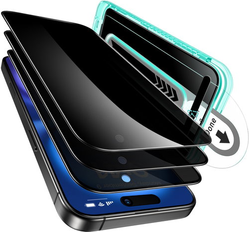ESR Privacy Screen Protector, Compatible with iPhone 16 Plus, 3 Pack - Glass Screen Protector - Main image