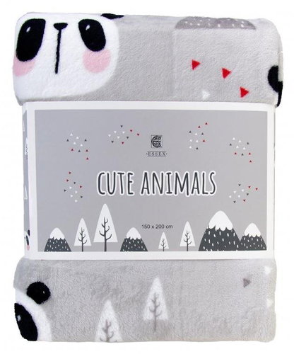 Essex Microfibre Blanket CUTE ANIMALS Light Grey PANDA 150x200cm - Blanket - Main image