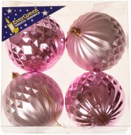 EverGreen® Guľa reliéf ×4 ks, priemer 8 cm, farba ružová - Vianočné ozdoby