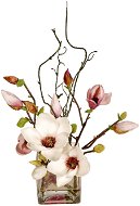 EverGreen Magnolia Arrangement. 33cm Glass Vase, Pink Colour - Artificial Flower