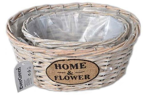 EverGreen® Set of 2 Oval Wicker Baskets with Anti-moisture Insert when Inserting Flower Pots - Decoration - Main image