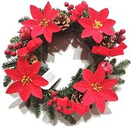 EverGreen® Koszorú karácsonyi rózsával, tobozzal, masnival, 35 cm átmérőjű - Karácsonyi koszorú