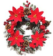 EverGreen® koszorú karácsonyi rózsákkal, fenyőtobozokkal, szalagokkal, 35 cm átmérőjű. - Karácsonyi koszorú