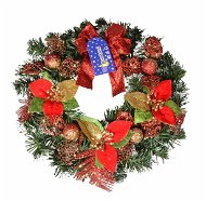 EverGreen karácsonyi koszorú szalaggal, karácsonyi rózsákkal és bogyókkal, 30 cm átmérőjű - Karácsonyi koszorú