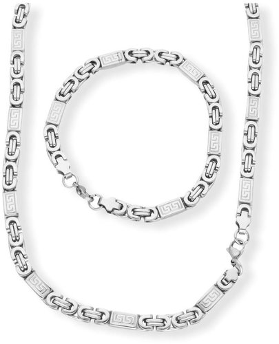 Ewena Men's necklace with bracelet in surgical steel, Greek key KA281 - Jewellery Gift Set - Main image