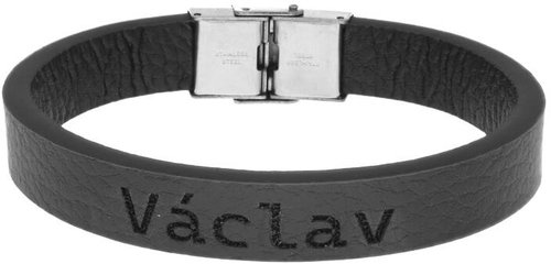 Ewena Black leather bracelet with the name Wenceslas - Bracelet - Main image