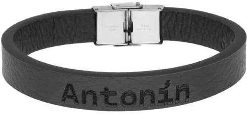 Ewena Black leather bracelet with the name Antonín - Bracelet - Main image