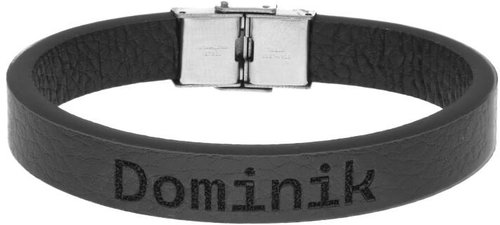 Ewena Black leather bracelet with the name Dominik - Bracelet - Main image