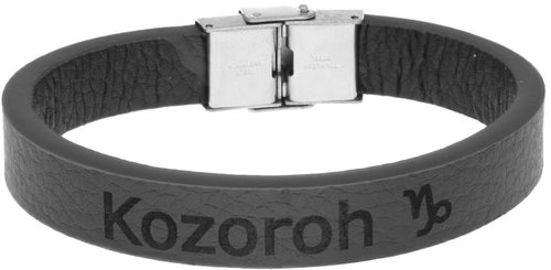 Ewena Black leather bracelet with Capricorn sign - Bracelet - Main image
