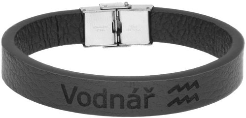 Ewena Black leather bracelet with Aquarius sign - Bracelet - Main image