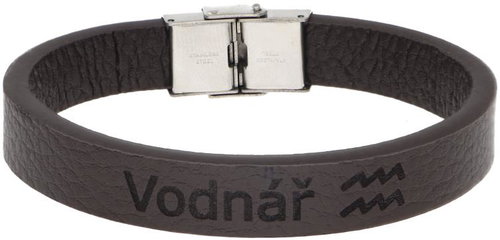 Ewena Brown leather bracelet with Aquarius sign - Bracelet - Main image