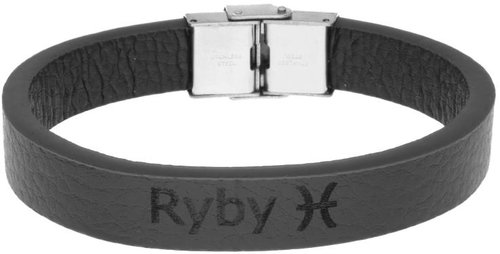 Ewena Black leather bracelet with sign of the Fish - Bracelet - Main image