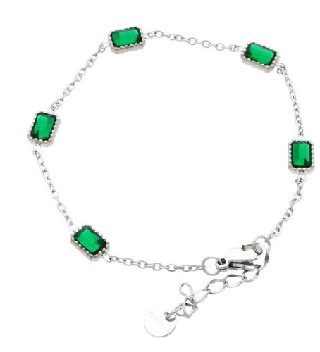 Ewena Women's silver bracelet in surgical steel green Akaha - Bracelet - Main image