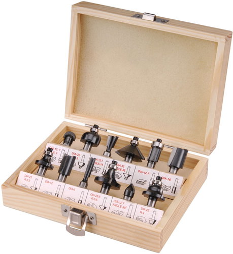 EXTOL CRAFT shaped wood router bits, with SK slices, set of 12, 44032 - Set of Cutters - Main image