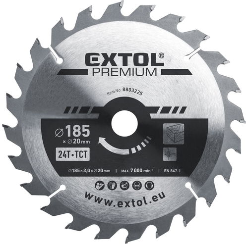 EXTOL PREMIUM kotouč pilový s SK plátky, O 185x3,0x20mm, 24T, 8803225 - Pilový kotouč - Hlavní obrázek