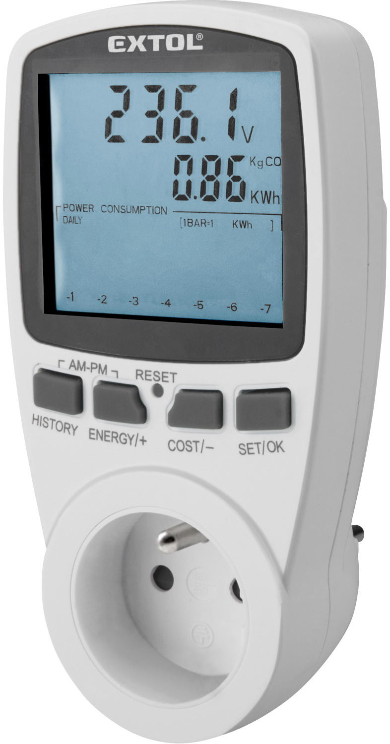 EXTOL PREMIUM villamosenergia-fogyasztásmérő, kW, kWh, V, A, Hz, 8831260