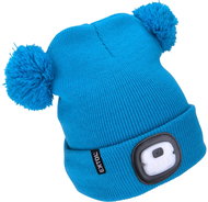 EXTOL LIGHT Cap with headlamp 4×25 lm, blue with pom-poms, children - Winter Hat