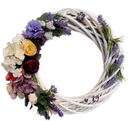 Falixen - Wicker wreath with flowers/white - Decoration
