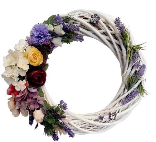 Falixen - Wicker wreath with flowers/white - Decoration - Main image
