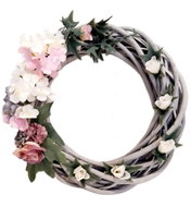 Falixen - Wicker wreath with flowers/gray - Decoration