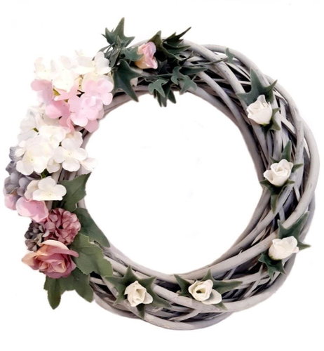 Falixen - Wicker wreath with flowers/gray - Decoration - Main image