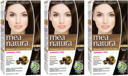 Farcom Mea Natura bez amoniaku 6.782 - Čokoládově hnědá 60 ml, 3 ks - Hair Dye - Main image
