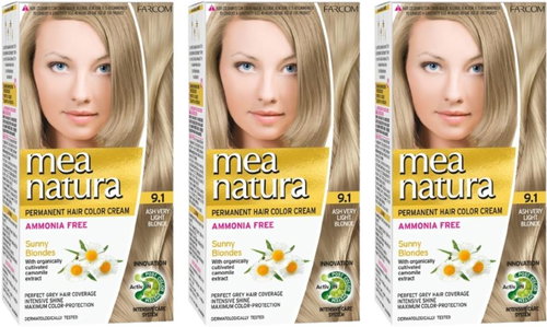 Farcom Mea Natura without ammonia 9.1 - Very light ash blonde 60 ml, 3 pcs - Hair Dye - Main image