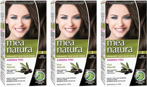 Farcom Mea Natura bez amoniaku 3 - Tmavý kaštan 60 ml, 3 ks - Hair Dye - Main image