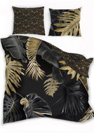 Faro Cotton satin bedding 140 × 200 + 70 × 90 cm Golden fern on black - Bed Linen