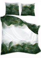 Faro Cotton satin bed linen 140 × 200 + 70 × 90 cm Green leaves on white - Bed Linen