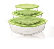 forme casa Set of 3 Transparent Plastic Containers  with Green Lid, 570ml, 1400ml, 2950ml - Food Container Set
