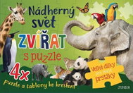 Nádherný svět zvířat s puzzle: 4x puzzle a šablony ke kreslení, Velké dílky pro malé prstíky - Kniha
