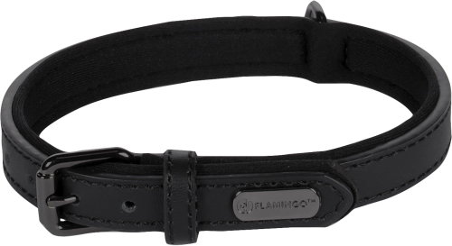 Flamingo Binti Leather collar with neoprene black S - Dog Collar - Main image