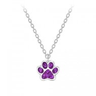 Flor de Cristal Children's silver paw print necklace - Amethyst - Necklace
