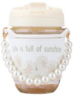 Flamenco Mystique Portable water bottle, 350 ml glass with handle and straw, beige - Drinking Bottle