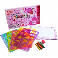 Kresliace šablóny s pastelkami - Veľký box pre dievčatká - Kreatívna sada