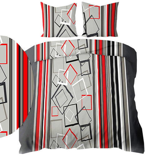 4sleep Crepe linen 140 × 200 + 70 × 90 cm - Dice red on grey - Bed Linen - Main image