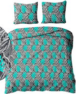 4sleep Crepe linen 140 × 200 + 70 × 90 cm - Dracena leaves turquoise on black - Bed Linen