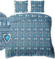 4sleep Crepe linen 140 × 200 + 70 × 90 cm - Hearts blue on grey - Bed Linen