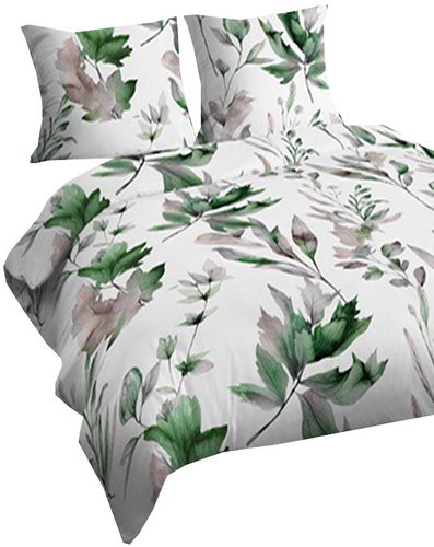 4sleep Lux cotton sheets 140 × 200 + 70 × 90 cm - Green leaves on white - Bed Linen - Main image