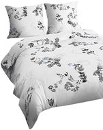 4sleep Lux cotton sheets 140 × 200 + 70 × 90 cm - Blue flower and grey leaves on white - Bed Linen