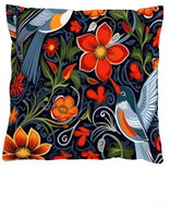 4sleep Povlak na polštář 40 × 40 na zip velur - Ptáci a květiny - Povlak na polštář