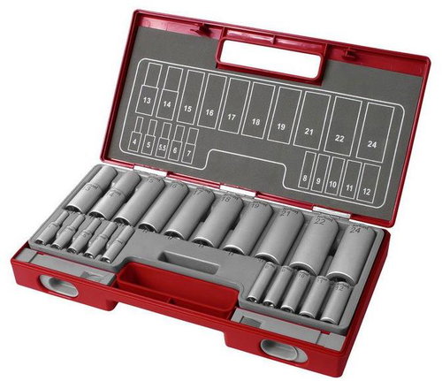 Fortum (4700012) sockets, extended, set of 20, 61CrV5 - Drive Socket - Main image
