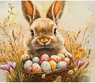 4sleep Velikonoční povlak na polštář 40 × 40 na zip velur - Zajíček a košík s kraslicemi - Pillowcase