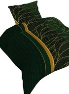 4sleep Bavlněné saténové povlečení 140 × 200 cm + 70 × 90 cm, Listy zlaté na tmavě zeleném 4435 A - Bed Linen