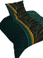 4sleep Bavlněné saténové povlečení 140 × 220 cm + 70 × 90 cm, Listy zlaté na tmavě tyrkysovém 4435 B - Bed Linen