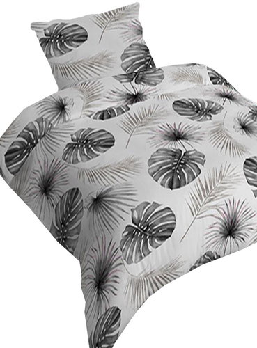 4sleep Cotton satin bedding 140 × 200 cm + 70 × 90 cm, Dracena leaves grey 4436 B - Bed Linen - Main image