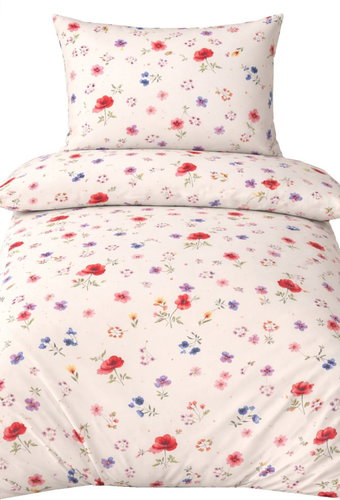 4sleep Cotton satin bedding 140 × 200, 70 × 90 cm, Poppy meadow on beige - Bed Linen - Main image