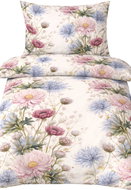 4sleep Cotton satin bedding 140 × 200, 70 × 90 cm, Dahlia flowers on white - Bed Linen