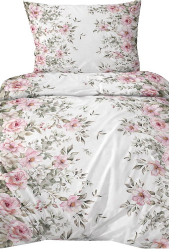 4sleep Cotton satin bedding 140 × 200, 70 × 90 cm, Pink flowers on white - Bed Linen - Main image